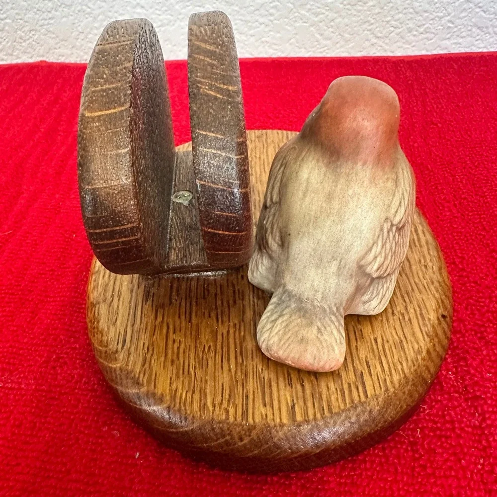 Vintage JerEd Fine Wood Products Bird Napkin Holder Ceramic Bird Accent